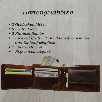 flevado Herren Portemonee Totenkopf mit RFID Schutz Geldbörse Vintage Leder Handarbeit (braun)